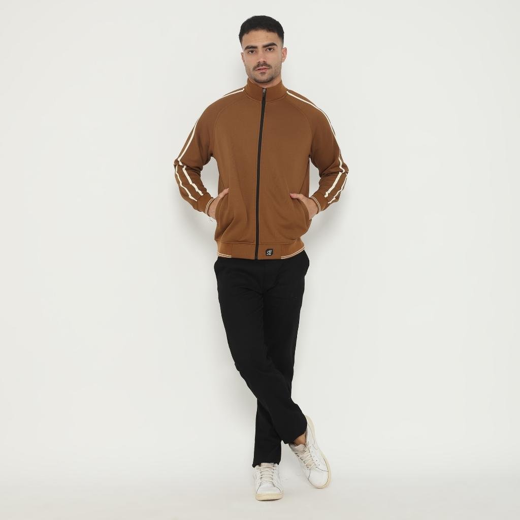 d&f Jaket Biker pria - strip coklat - Image 4