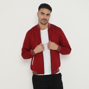 d&f Jaket Bomber pria - Maroon list hitam