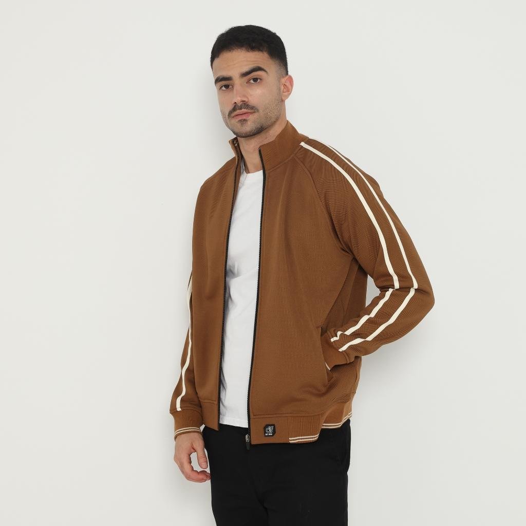 d&f Jaket Biker pria - strip coklat - Image 2