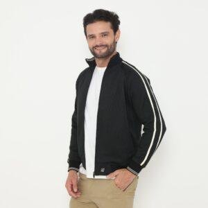 d&f Jaket Biker pria - Hitam stripe cream