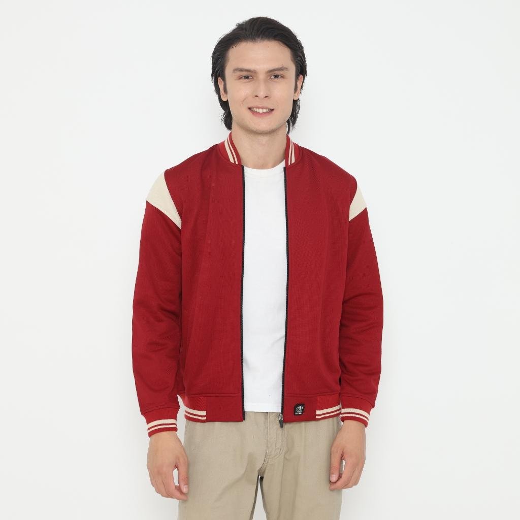 d&f Jaket Bomber pria - Maroon mix cream