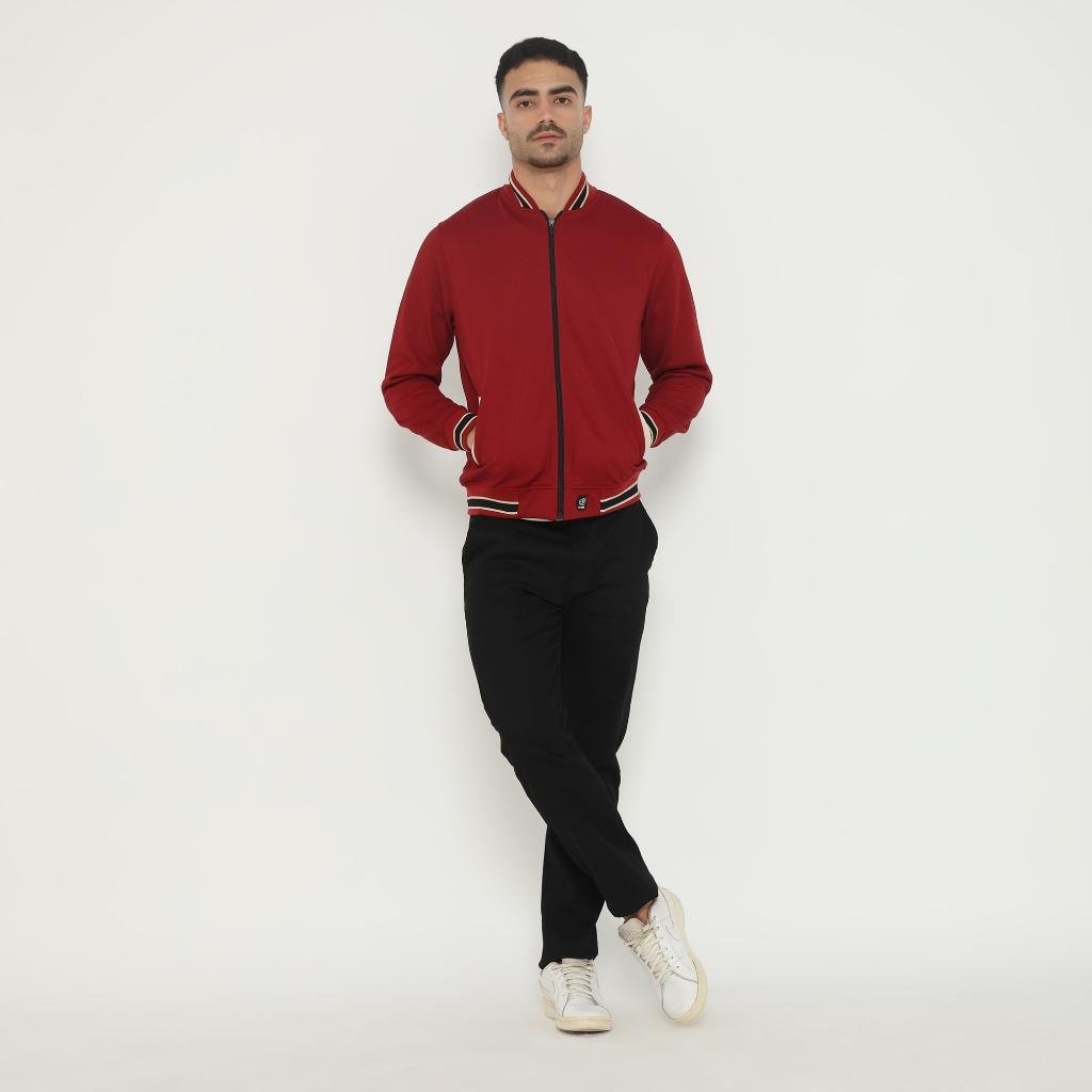 d&f Jaket Bomber pria - Maroon list hitam - Image 4