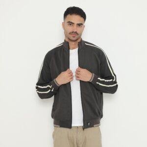 d&f Jaket Bomber pria - Abu strip cream