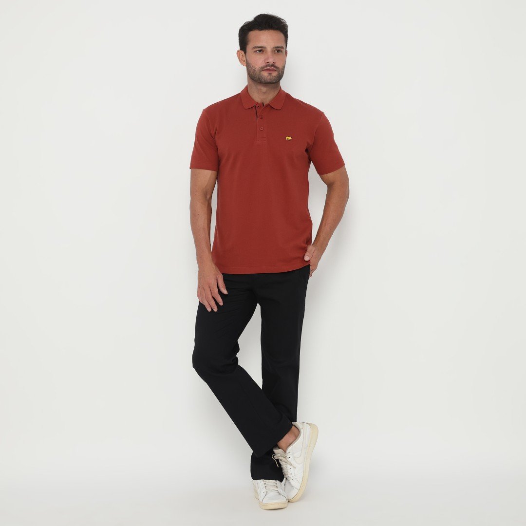 Jack Cruz Polo Shirt Pria Regular Fit Brown Red - Image 5