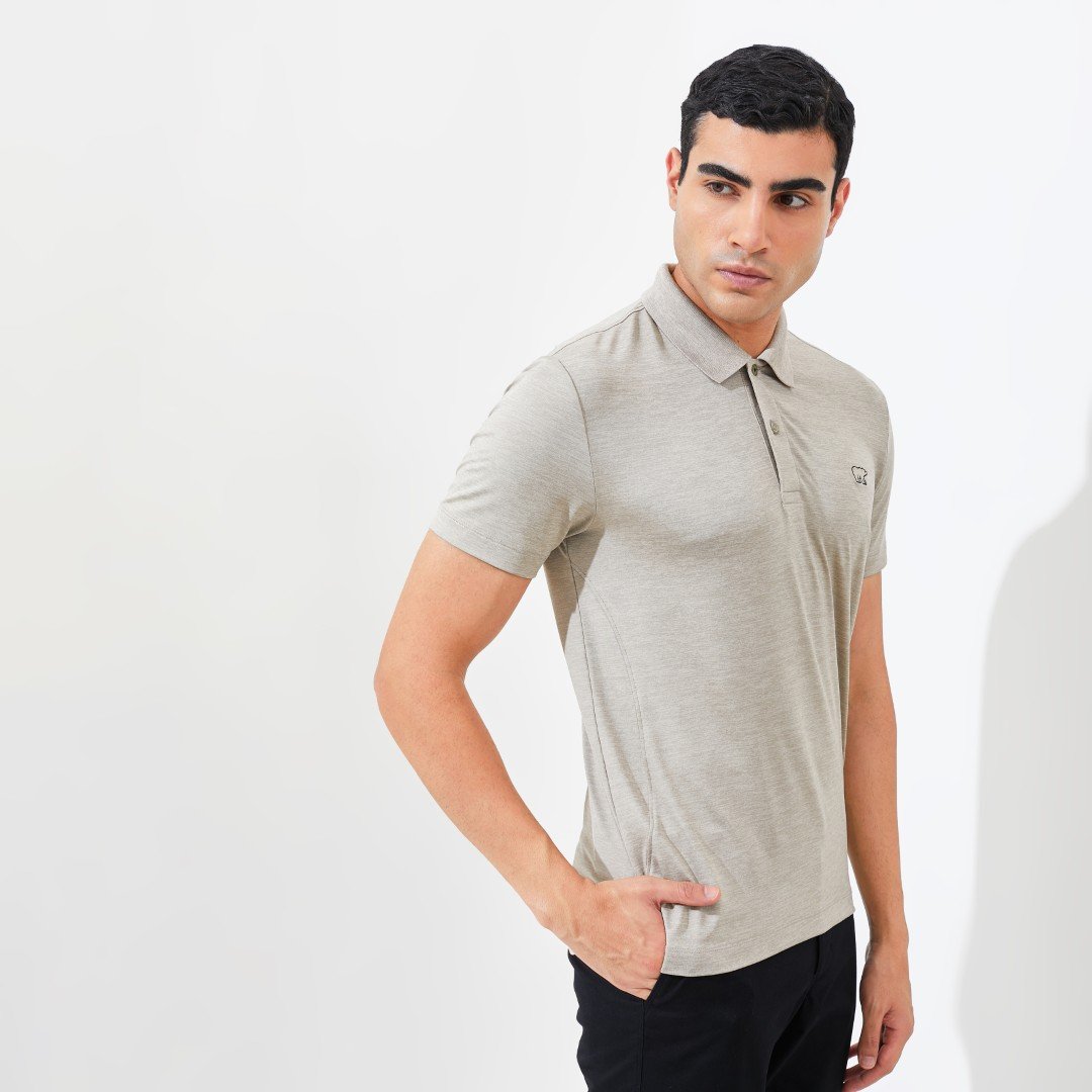 Jack Nicklaus Clever Polo Shirt Pria Slim Fit Sponge Khaki - Image 3