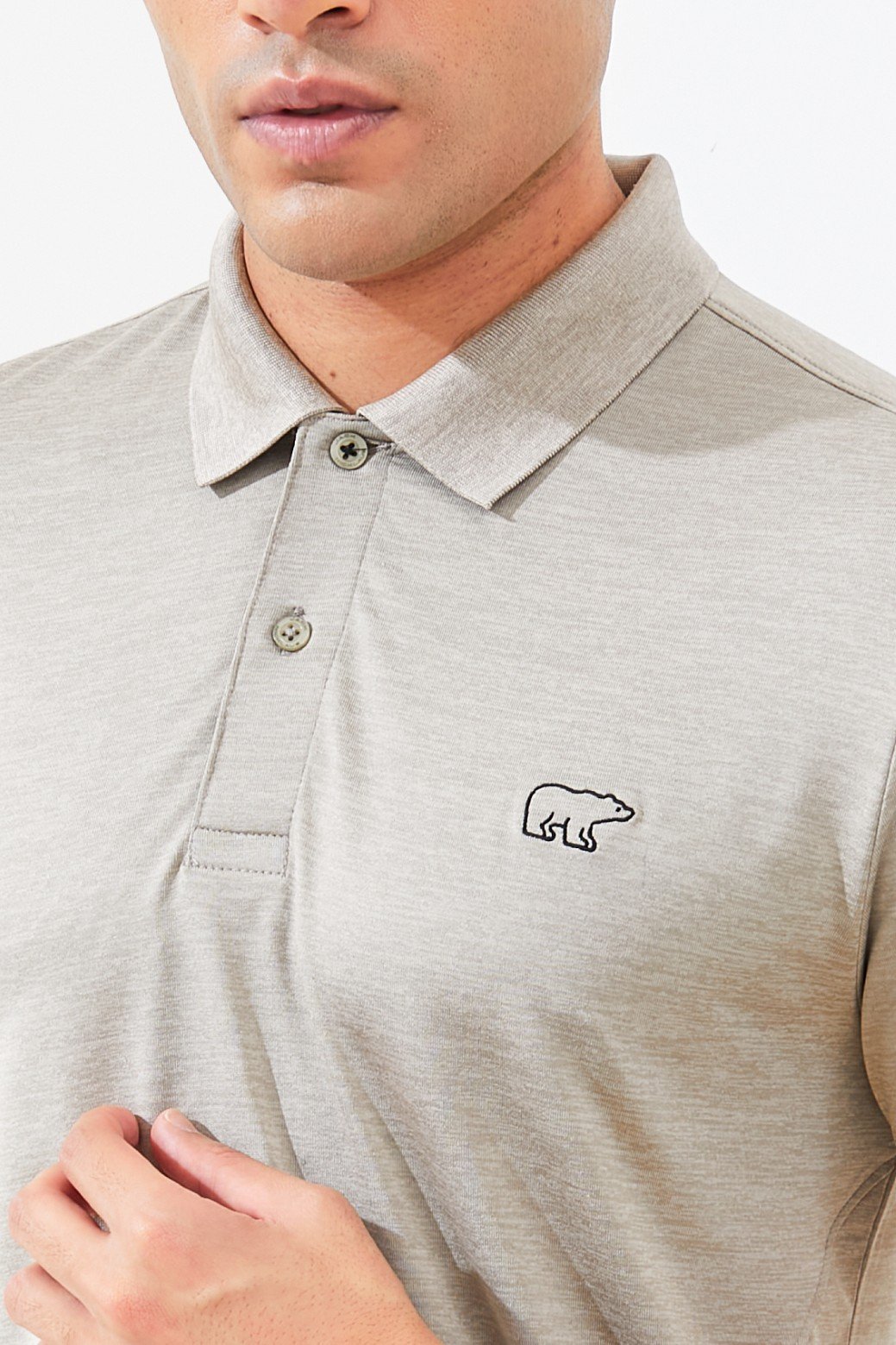 Jack Nicklaus Clever Polo Shirt Pria Slim Fit Sponge Khaki - Image 5