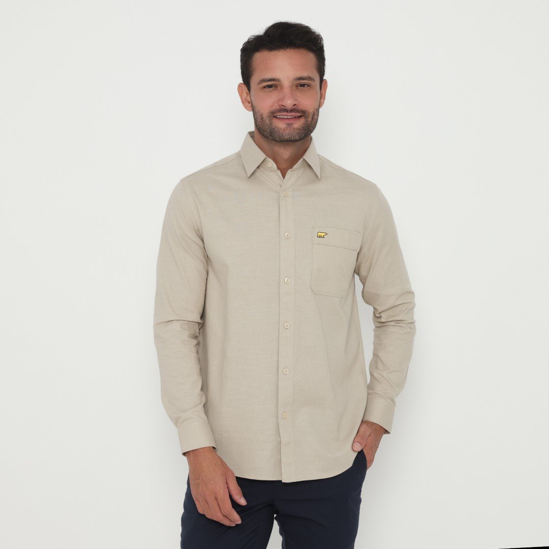 Jack Nicklaus Jett Kemeja Pria Lengan Panjang Slim Fit Khaki
