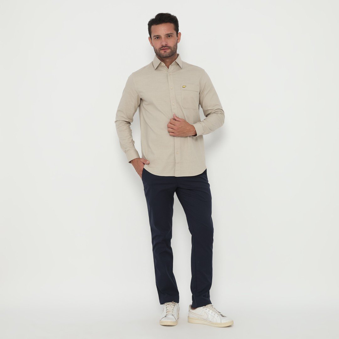 Jack Nicklaus Jett Kemeja Pria Lengan Panjang Slim Fit Khaki - Image 5