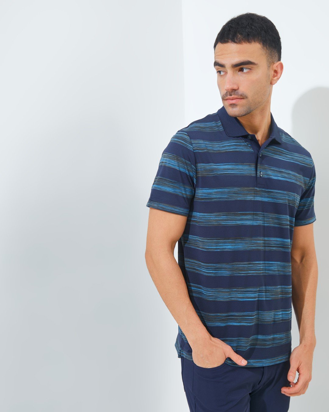 Jack Nicklaus Langham Premium Space Dye Stripe Polo Classic Navy - Image 2