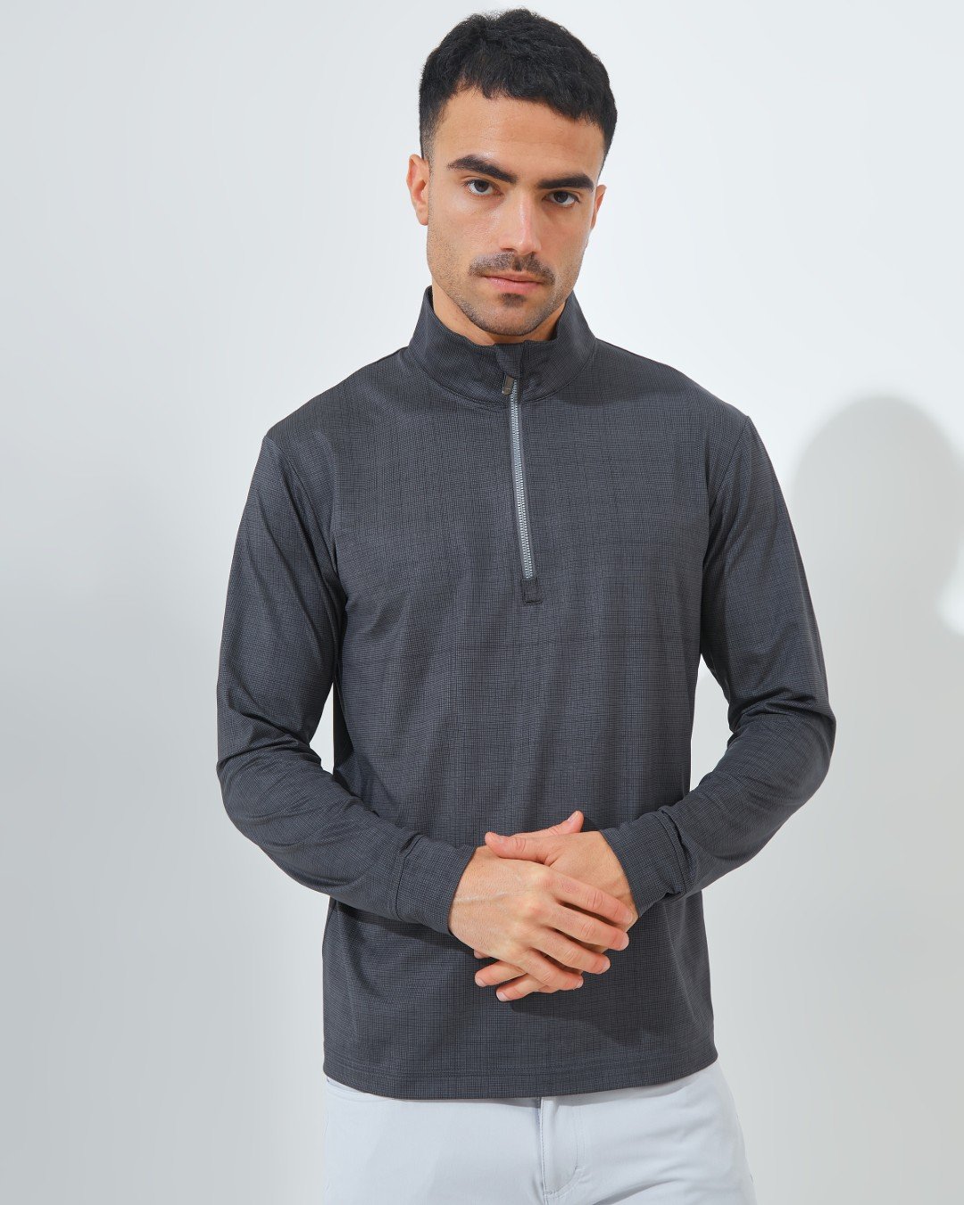 Jack Nicklaus Mandarin Premium Crosshatch Print Polo Black Out