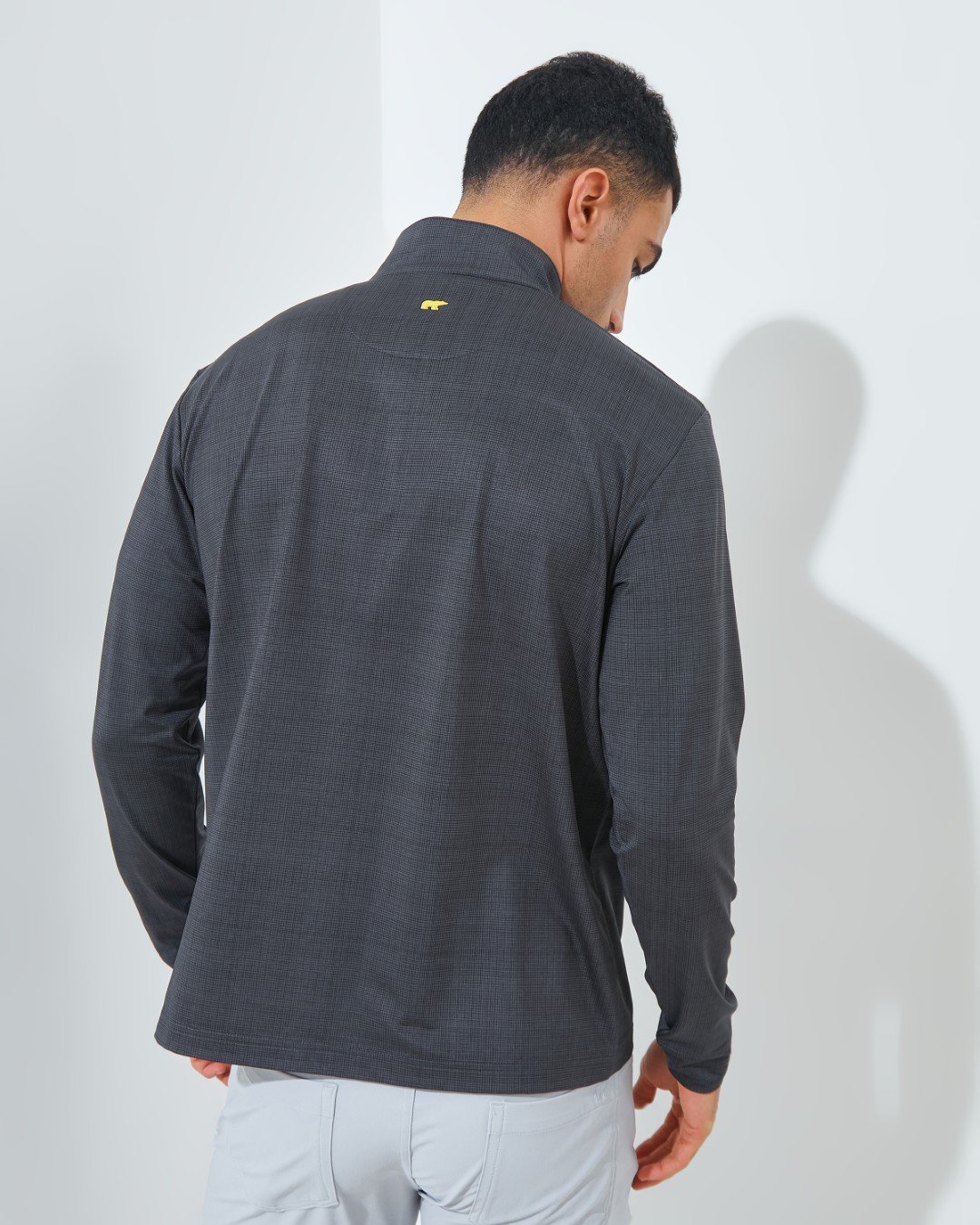 Jack Nicklaus Mandarin Premium Crosshatch Print Polo Black Out - Image 3