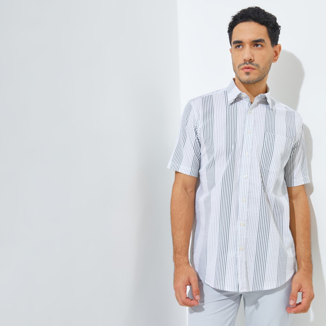 Jack Nicklaus Newworld Premium Men's Seersucker Stripe Shirt Grey Blast