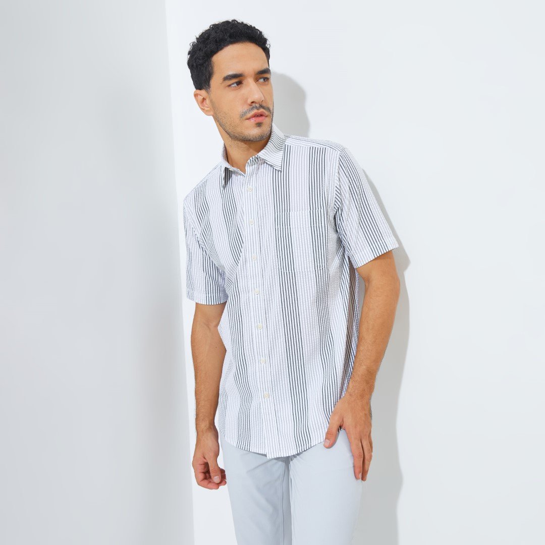 Jack Nicklaus Newworld Premium Men's Seersucker Stripe Shirt Grey Blast - Image 2