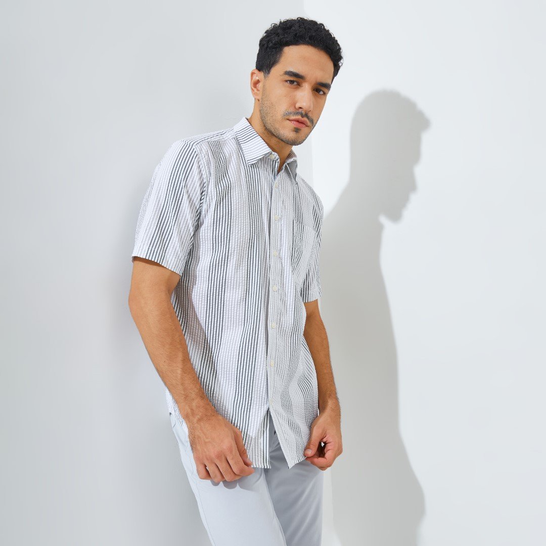 Jack Nicklaus Newworld Premium Men's Seersucker Stripe Shirt Grey Blast - Image 3