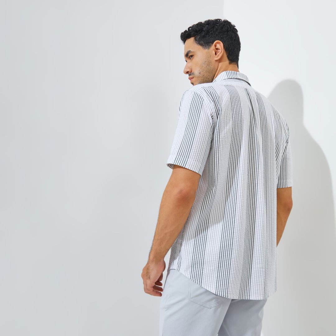Jack Nicklaus Newworld Premium Men's Seersucker Stripe Shirt Grey Blast - Image 4