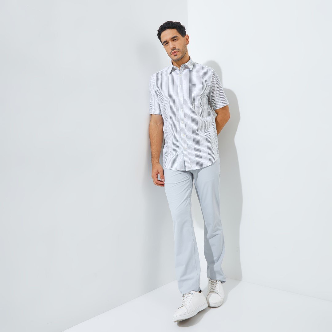 Jack Nicklaus Newworld Premium Men's Seersucker Stripe Shirt Grey Blast - Image 6