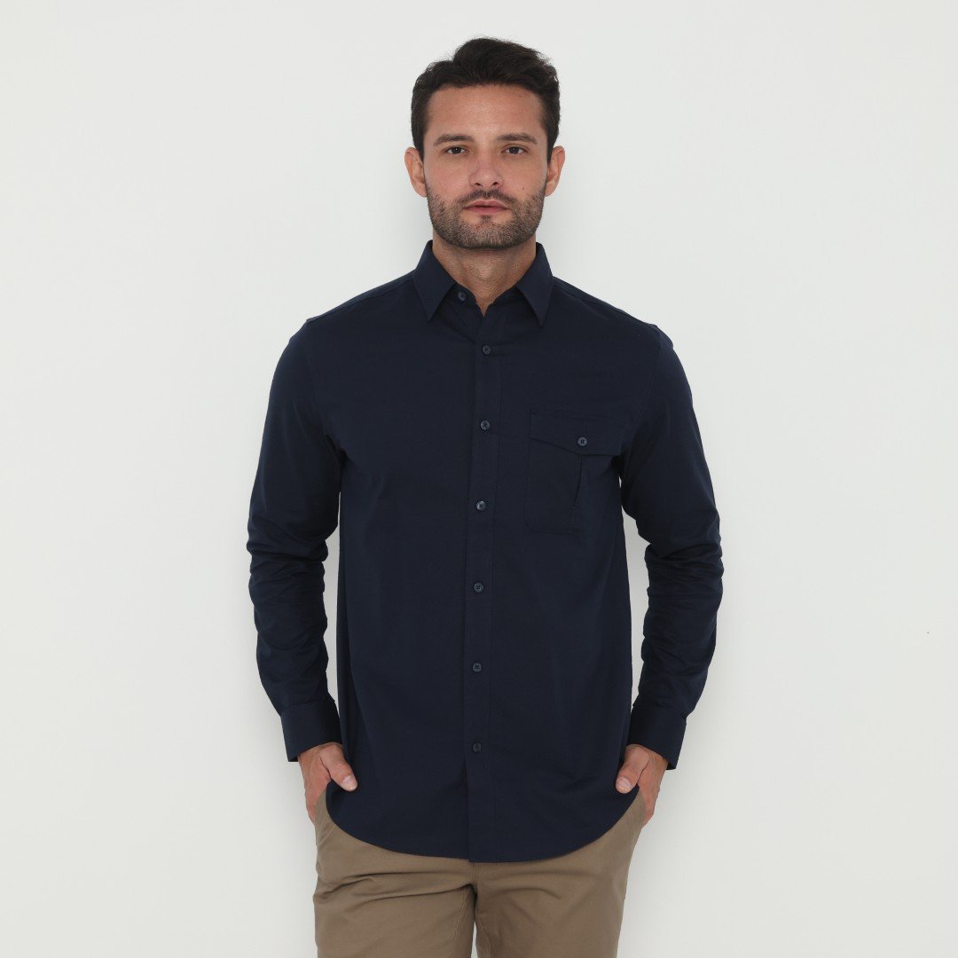 Jack Nicklaus Oberon Kemeja Pria Lengan Panjang Slim Fit Navy