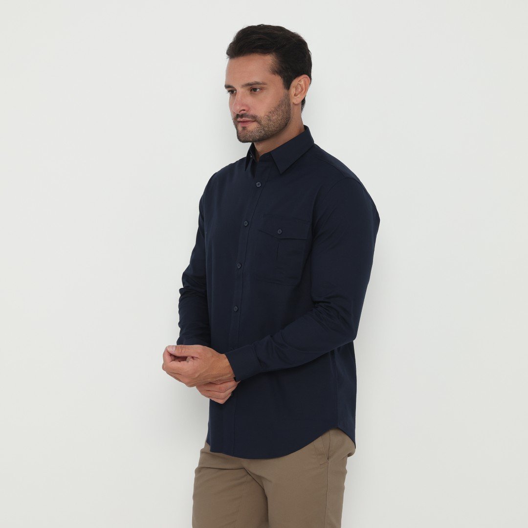 Jack Nicklaus Oberon Kemeja Pria Lengan Panjang Slim Fit Navy - Image 2