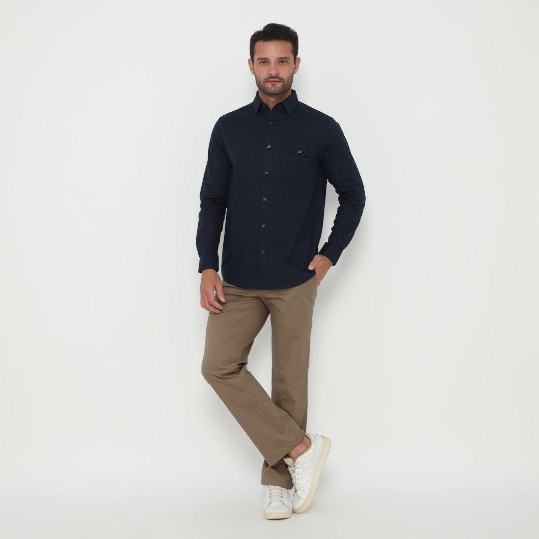 Jack Nicklaus Oberon Kemeja Pria Lengan Panjang Slim Fit Navy - Image 5