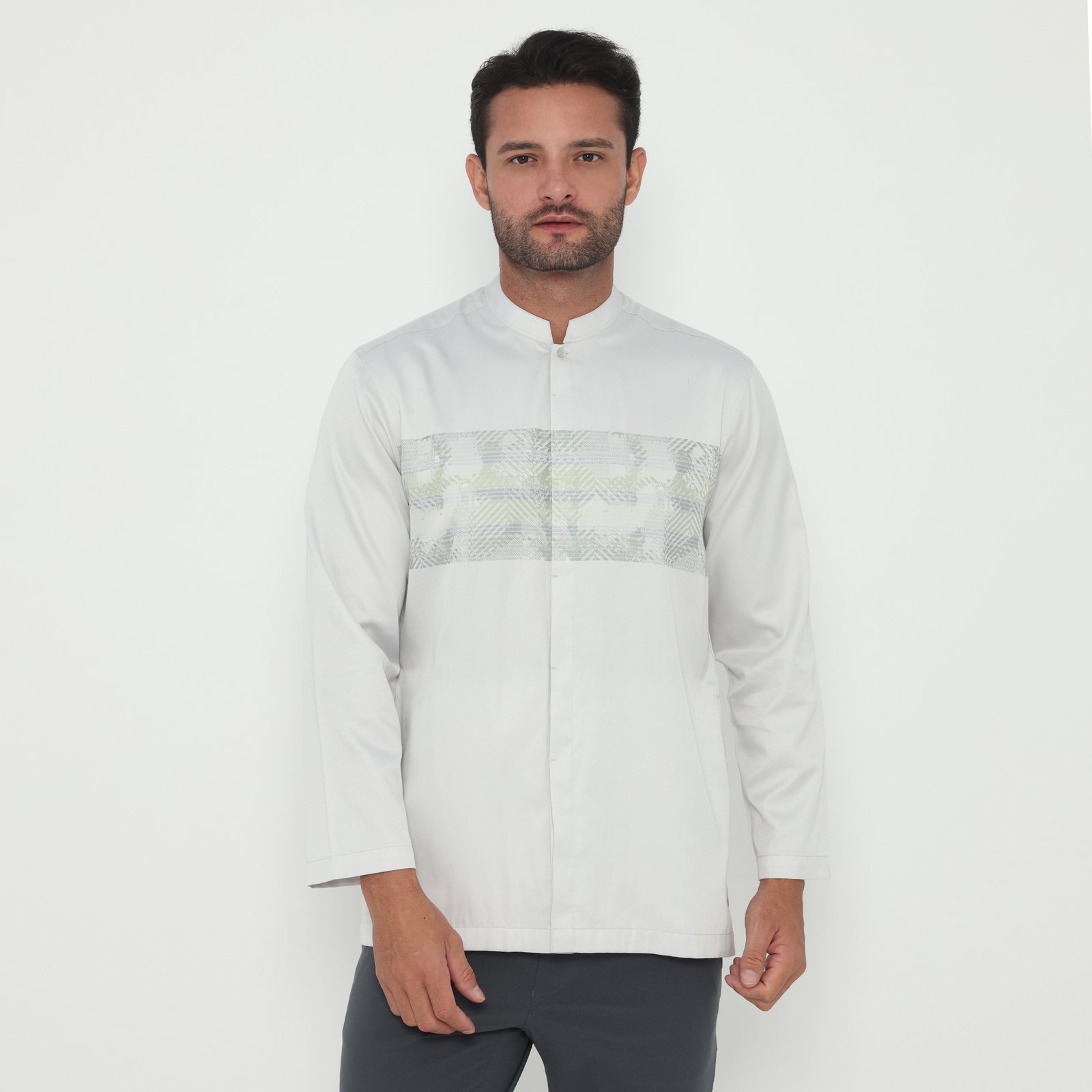 Jobb Abbas Baju Koko Pria Lengan Panjang Regular Fit Light Grey