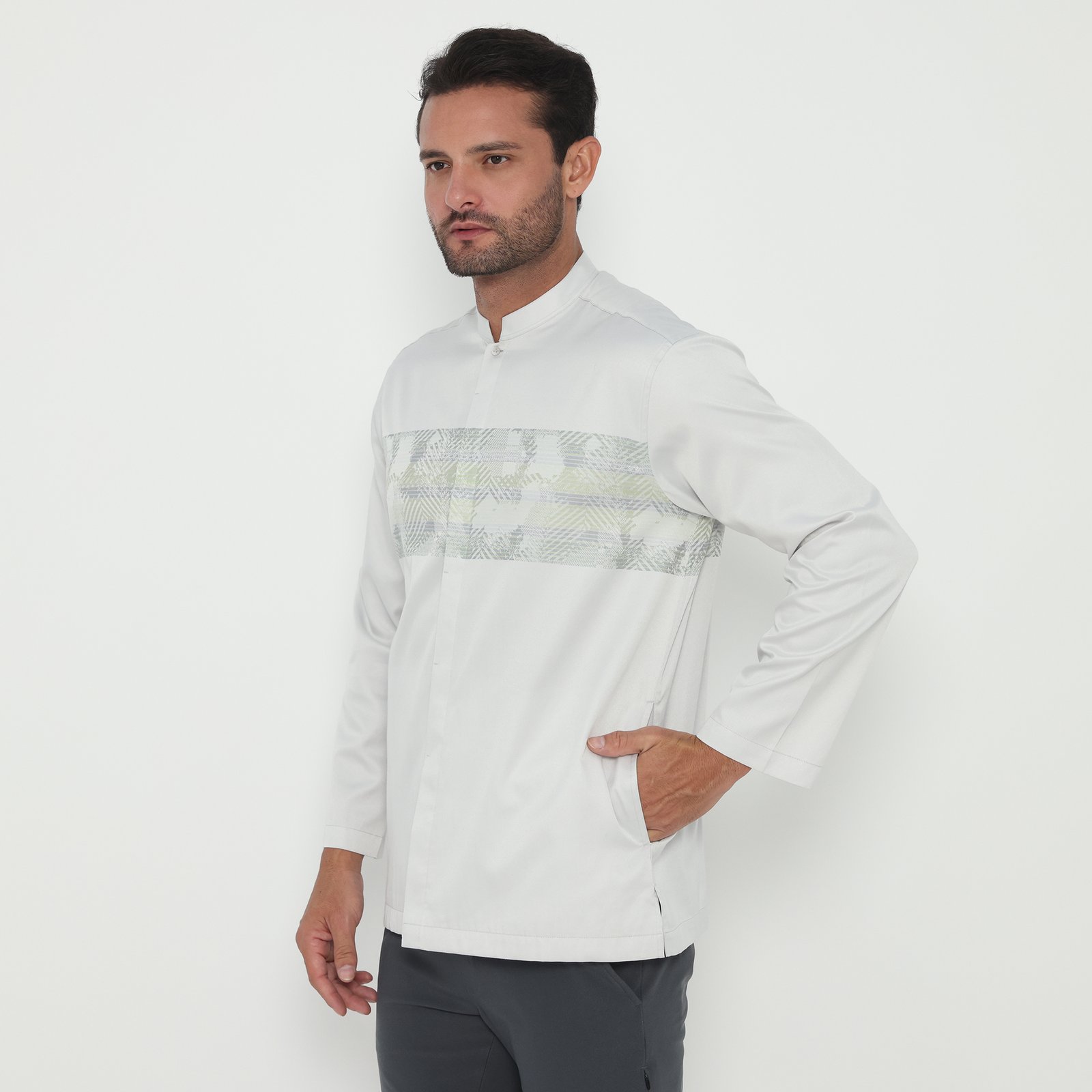 Jobb Abbas Baju Koko Pria Lengan Panjang Regular Fit Light Grey - Image 2