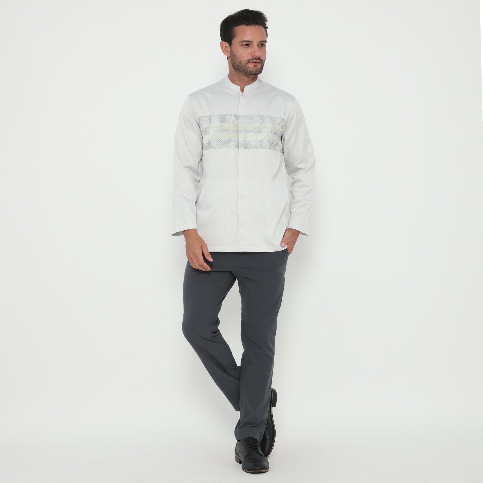 Jobb Abbas Baju Koko Pria Lengan Panjang Regular Fit Light Grey - Image 5