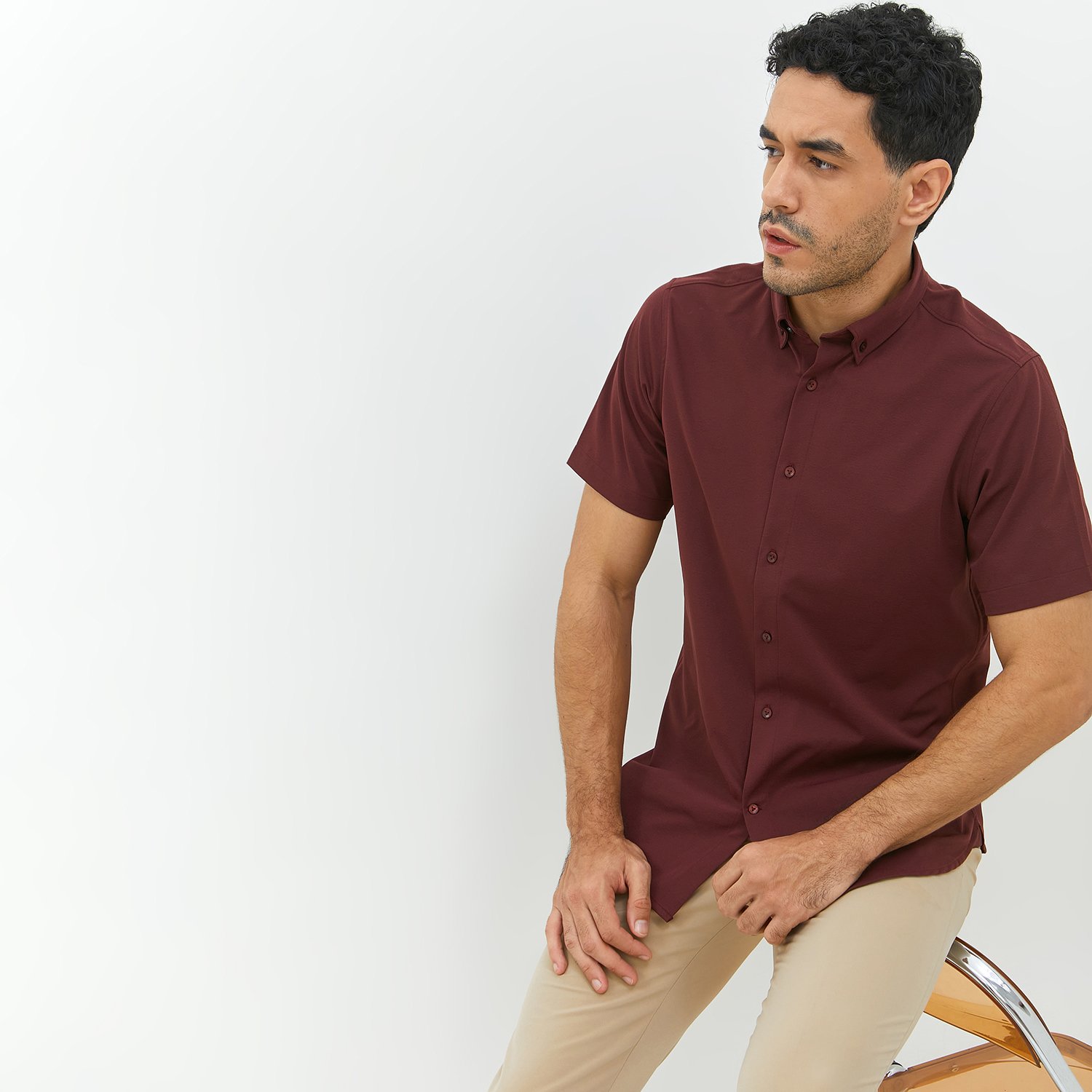 Jobb Edore Kemeja Pria Lengan Pendek Slim Fit Wine - Image 3