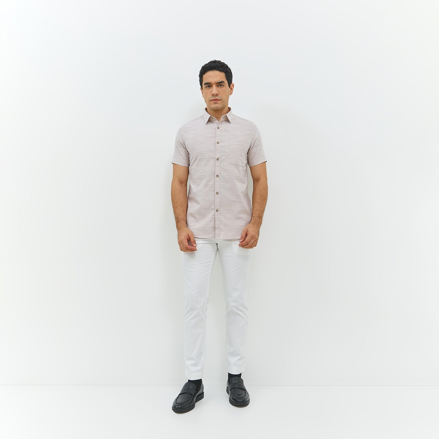 JOBB Finley Kemeja Pria Lengan Pendek Slim Fit Light Khaki - Image 5