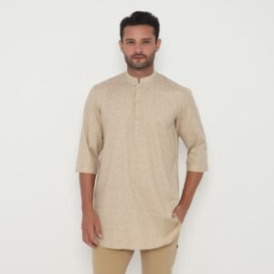 Jobb Khalil Baju Koko Pria Kurta Lengan Pendek Regular Fit Khaki