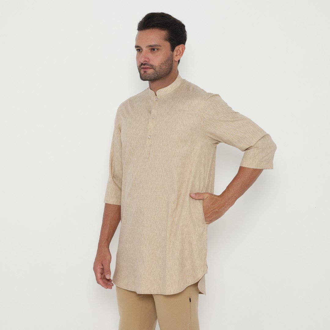 Jobb Khalil Baju Koko Pria Kurta Lengan Pendek Regular Fit Khaki - Image 2