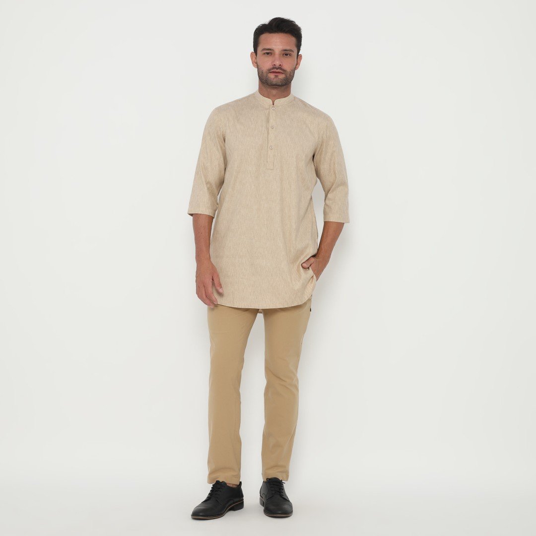 Jobb Khalil Baju Koko Pria Kurta Lengan Pendek Regular Fit Khaki - Image 5