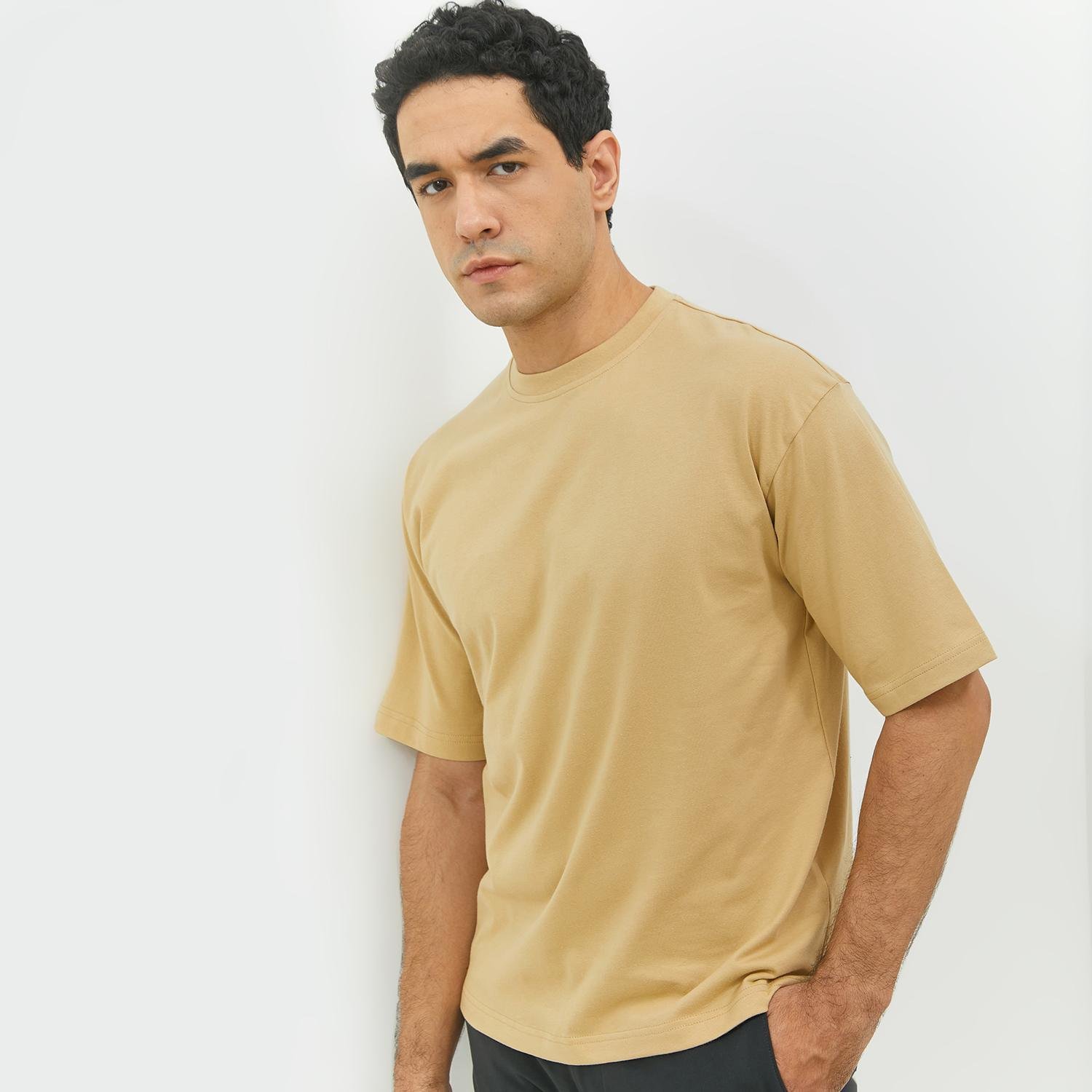 JOBB Leven T-shirt Pria Oversized Dark Khaki - Image 3