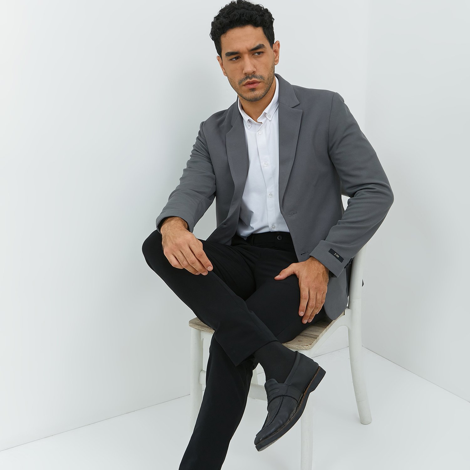 Jobb Pradier-T2 Blazer Pria Slim Fit Abu-Abu