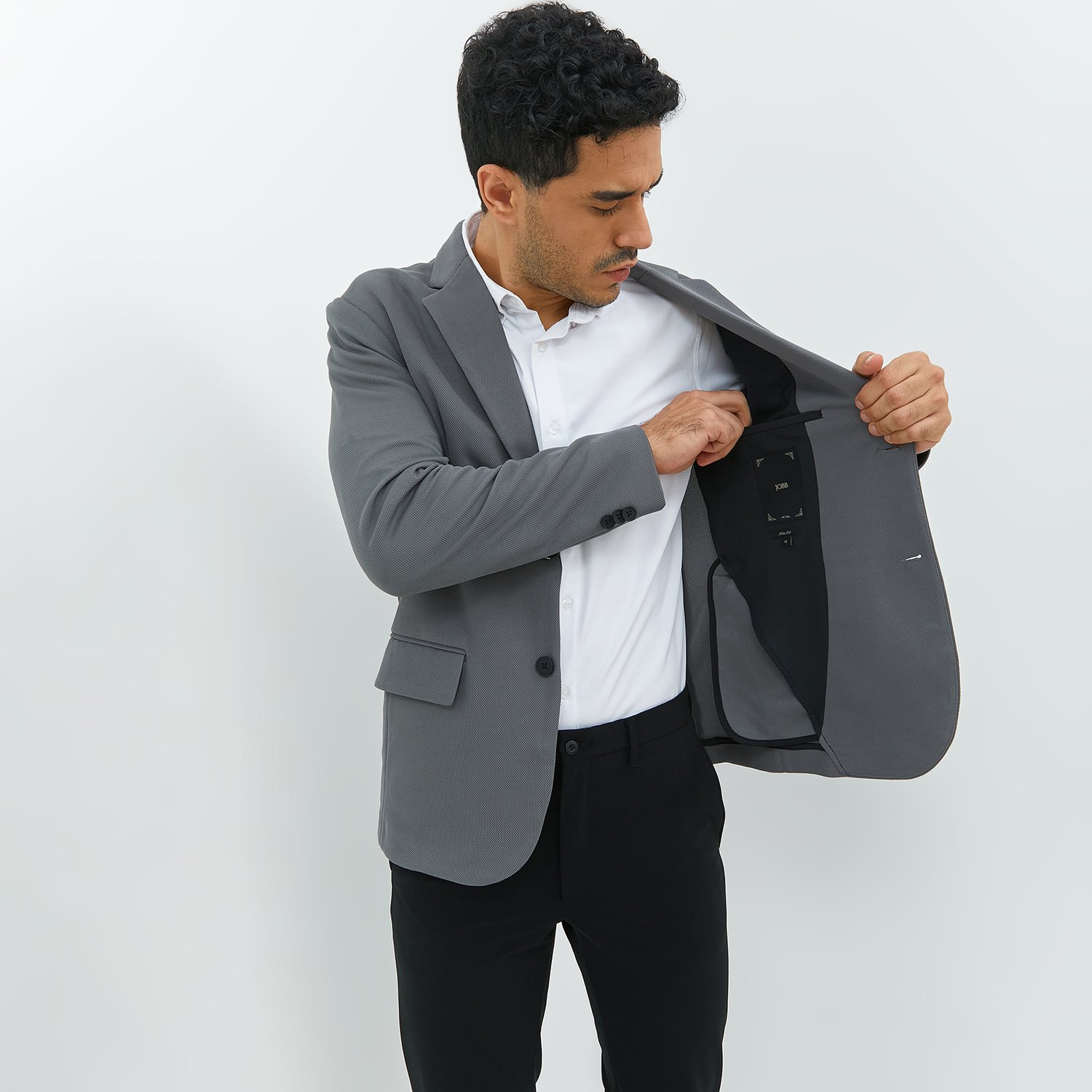Jobb Pradier-T2 Blazer Pria Slim Fit Abu-Abu - Image 3