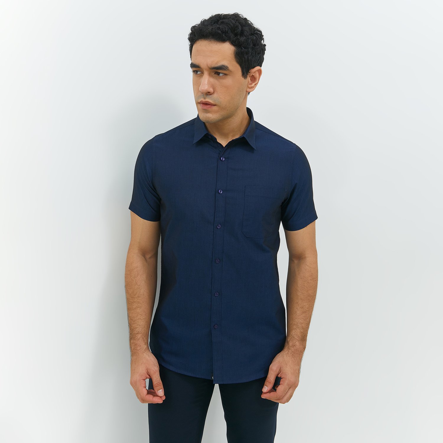 JOBB Trion Kemeja Pria Lengan Pendek Slim Fit Navy - Image 4