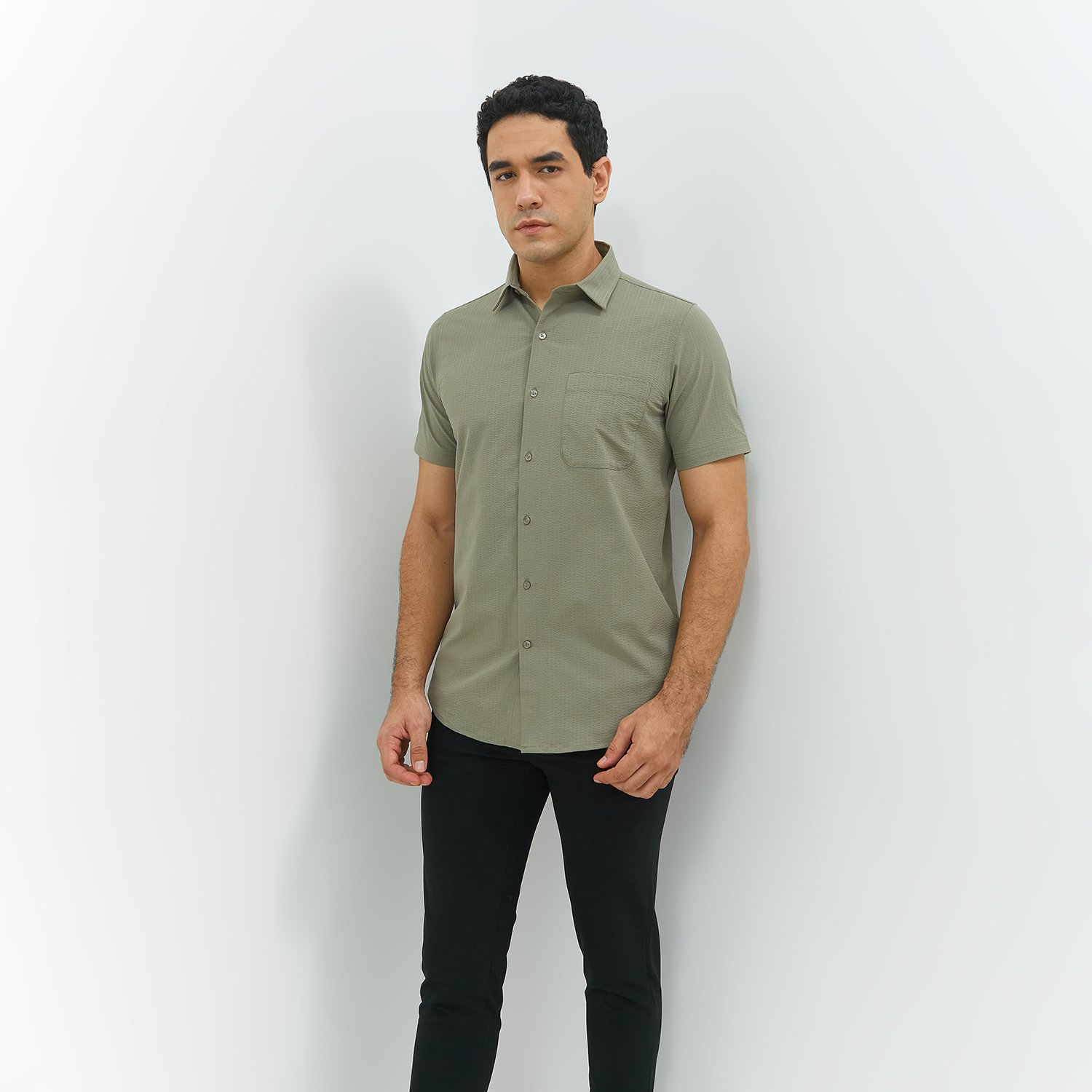 JOBB Truro Kemeja Pria Lengan Pendek Slim Fit Medium Green - Image 3