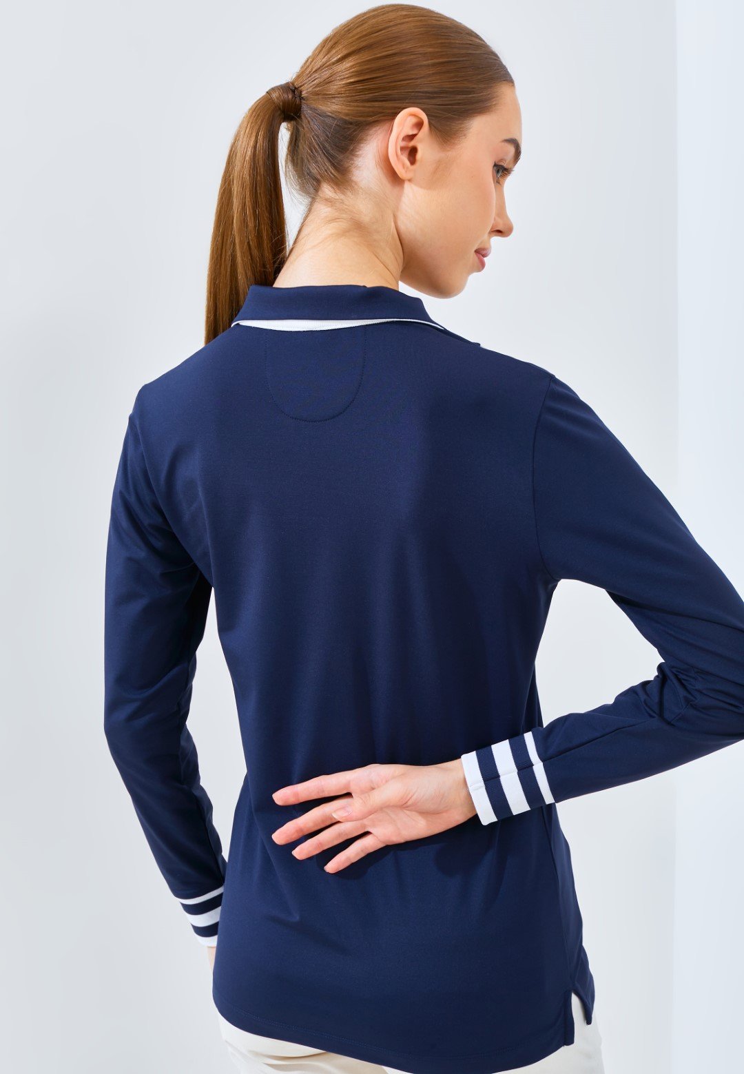 Jack Nicklaus Maya Ladies Premium Stripe Accent Polo Classic Navy - Image 3