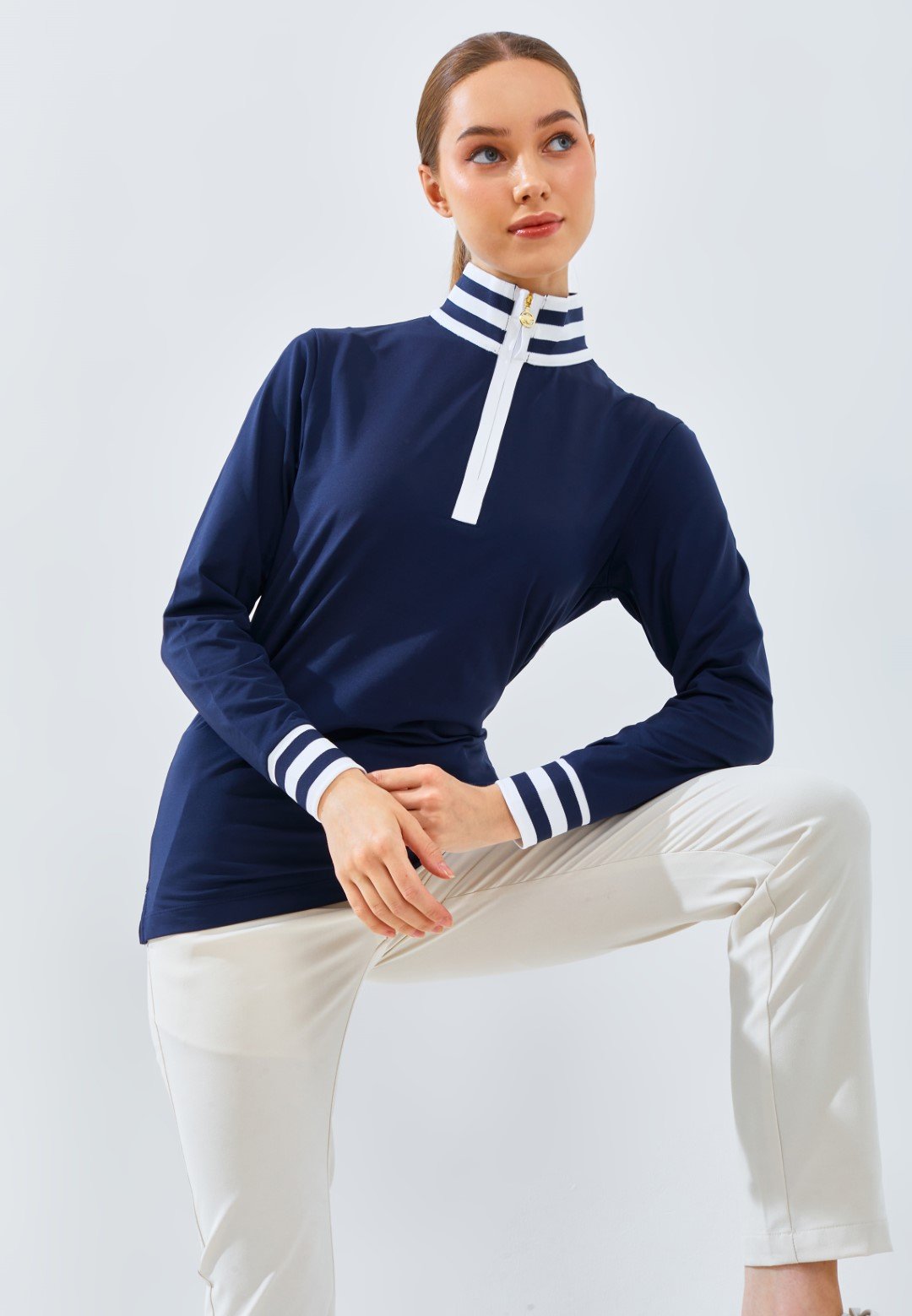Jack Nicklaus Maya Ladies Premium Stripe Accent Polo Classic Navy - Image 4
