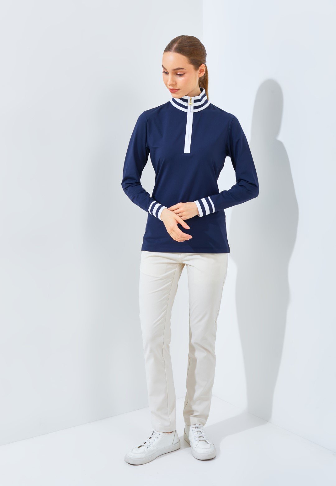 Jack Nicklaus Maya Ladies Premium Stripe Accent Polo Classic Navy - Image 6