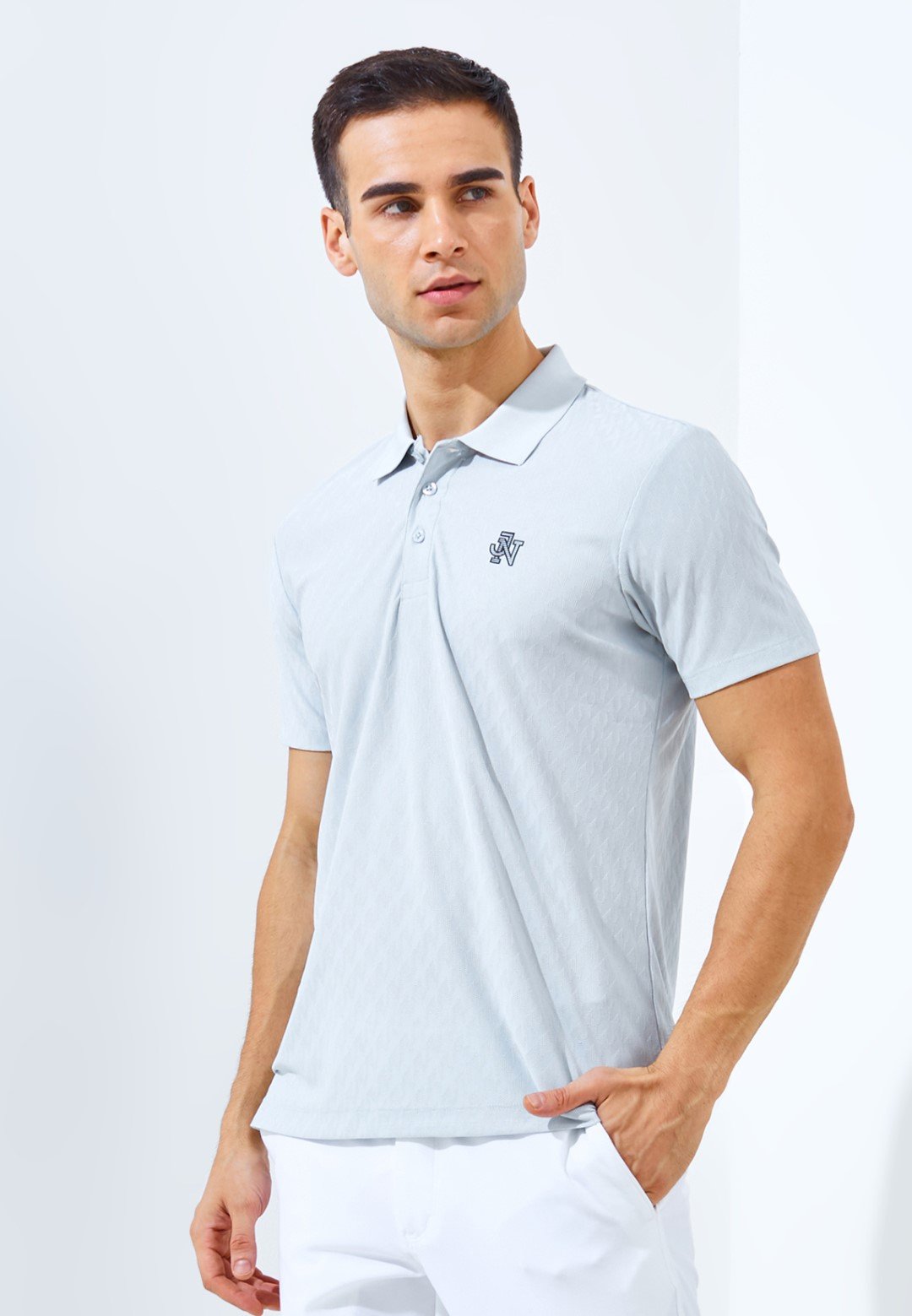 Jack Nicklaus Odyssey Polo Shirt Pria Slim Fit Light Grey - Image 3