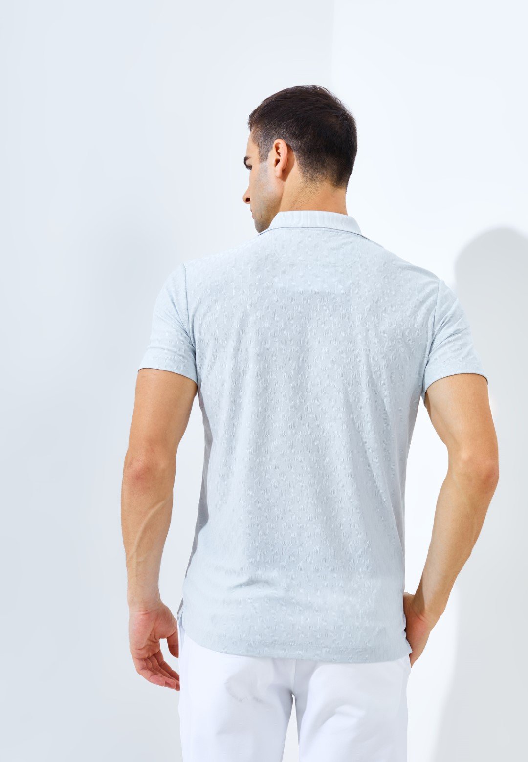 Jack Nicklaus Odyssey Polo Shirt Pria Slim Fit Light Grey - Image 4