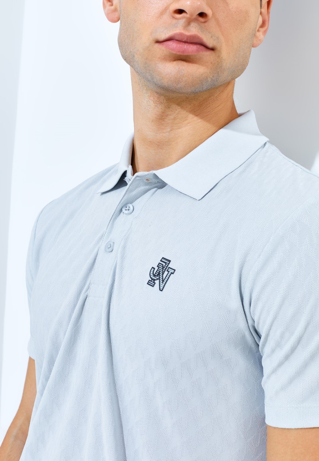 Jack Nicklaus Odyssey Polo Shirt Pria Slim Fit Light Grey - Image 5