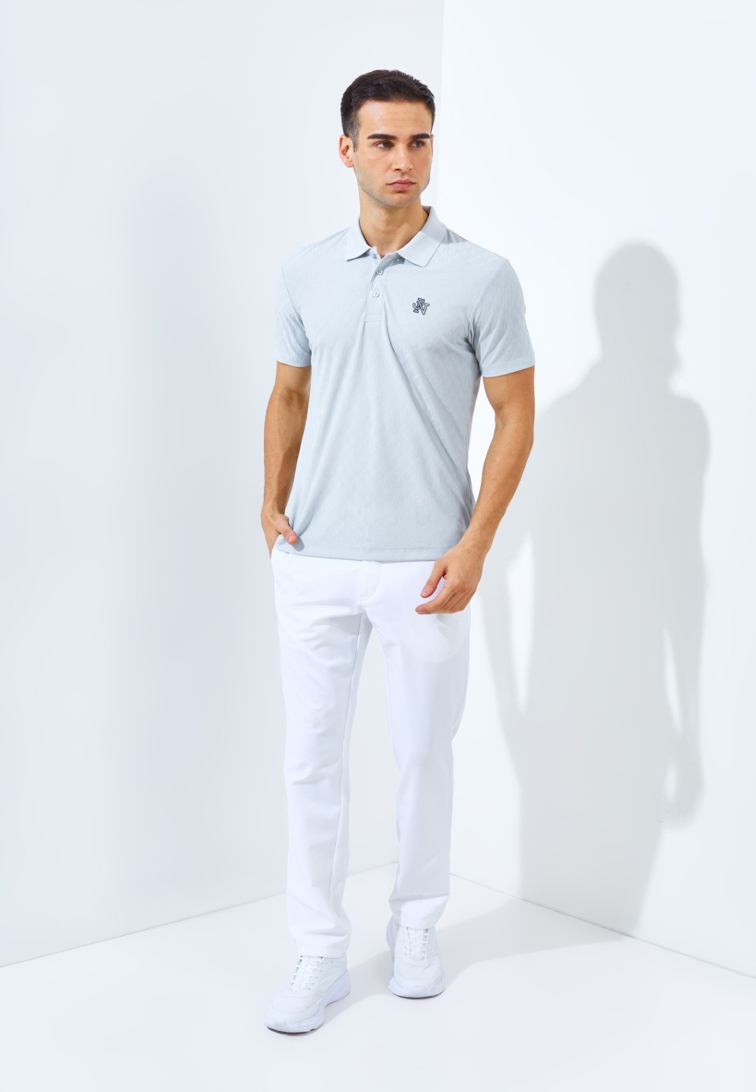 Jack Nicklaus Odyssey Polo Shirt Pria Slim Fit Light Grey - Image 6