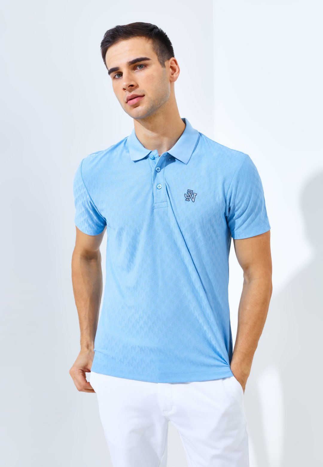 Jack Nicklaus Odyssey Polo Shirt Pria Slim Fit Light Blue - Image 2