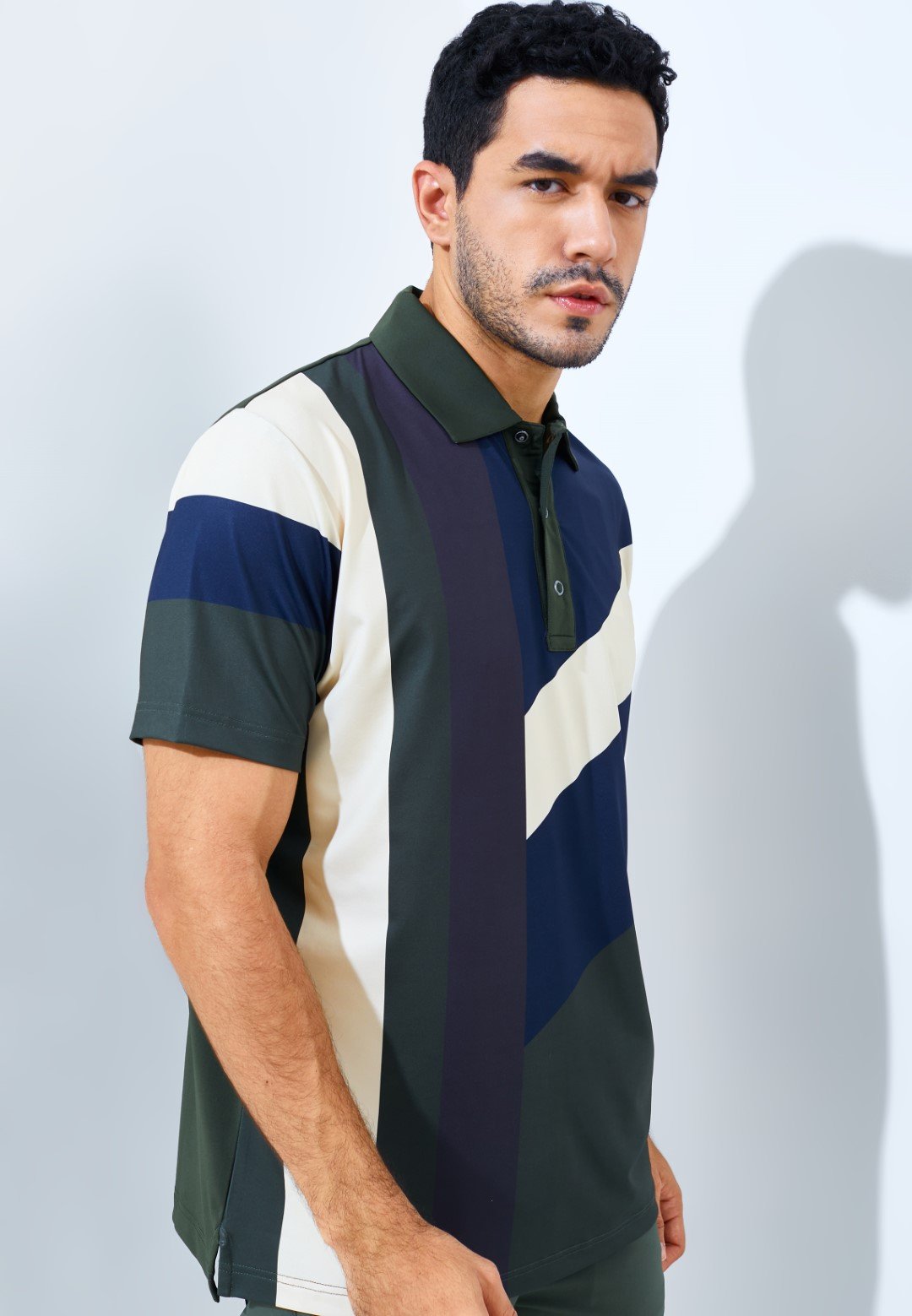 Jack Nicklaus Packard Premium Athletic Stripe Polo Virtual Olive - Image 2