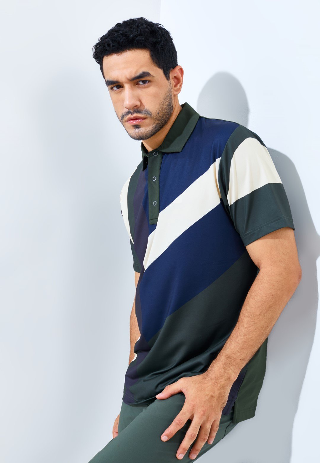 Jack Nicklaus Packard Premium Athletic Stripe Polo Virtual Olive - Image 3