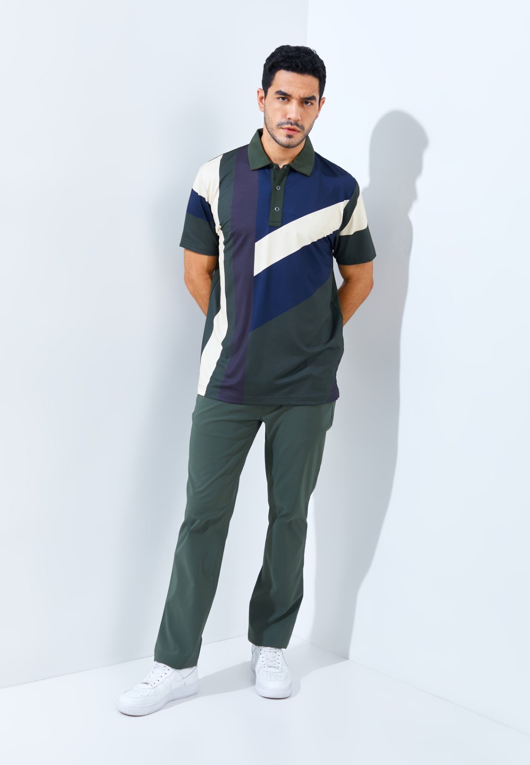 Jack Nicklaus Packard Premium Athletic Stripe Polo Virtual Olive - Image 6