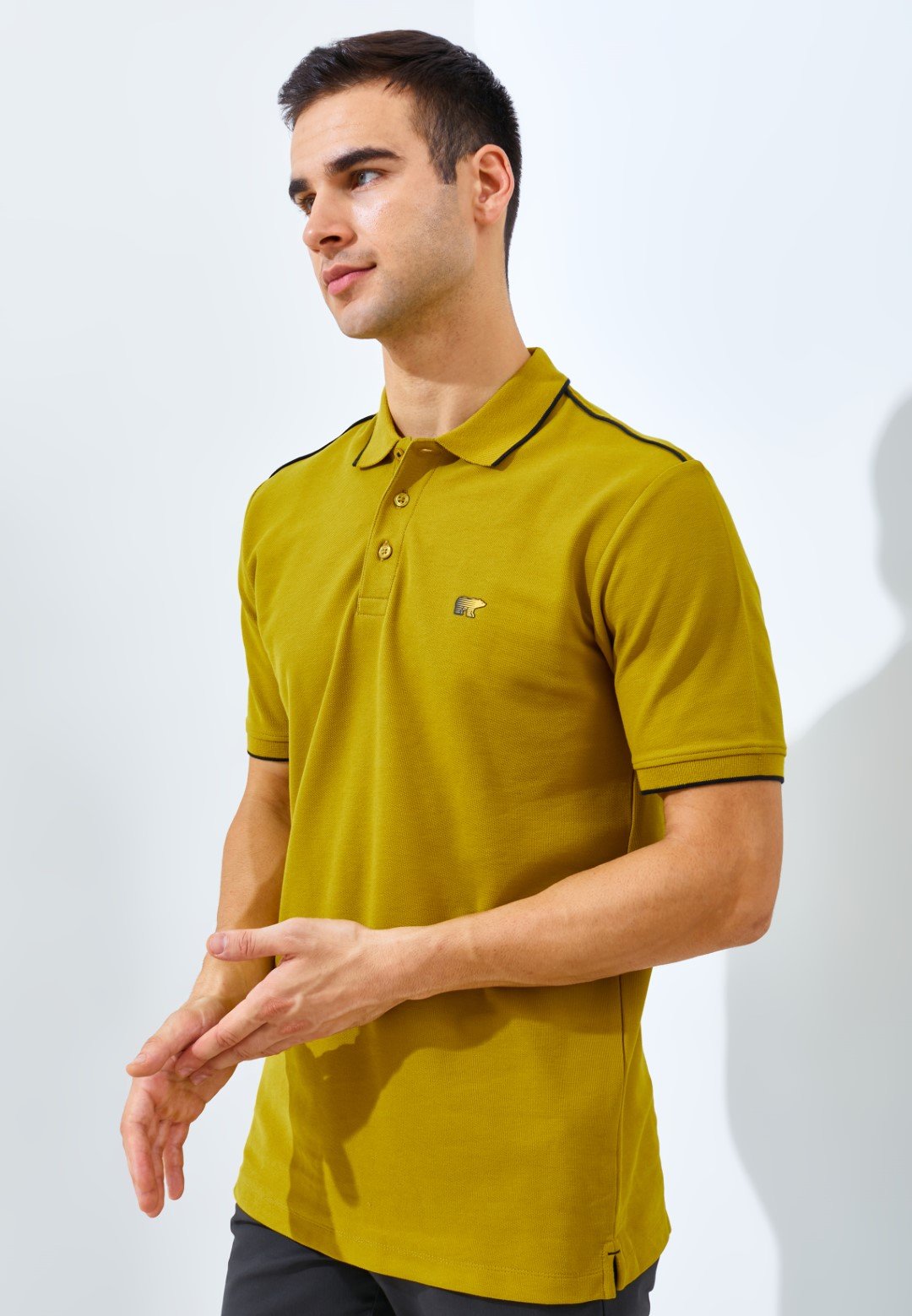 Jack Nicklaus Pollux Spring Polo Shirt Pria Regular Fit Mustard - Image 3