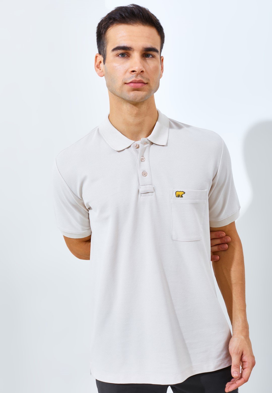 Jack Nicklaus Protons Spring Polo Shirt Pria Regular Fit Beige - Image 2