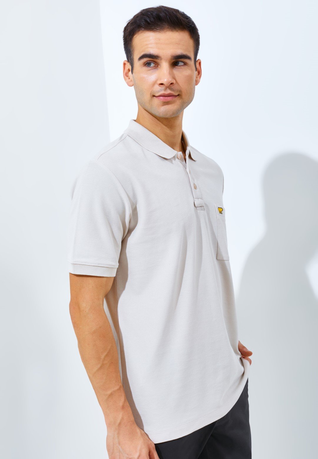 Jack Nicklaus Protons Spring Polo Shirt Pria Regular Fit Beige - Image 3